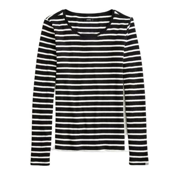 J. Crew Black and White Long-sleeve crewneck top in striped vintage rib. Small - Picture 1 of 9